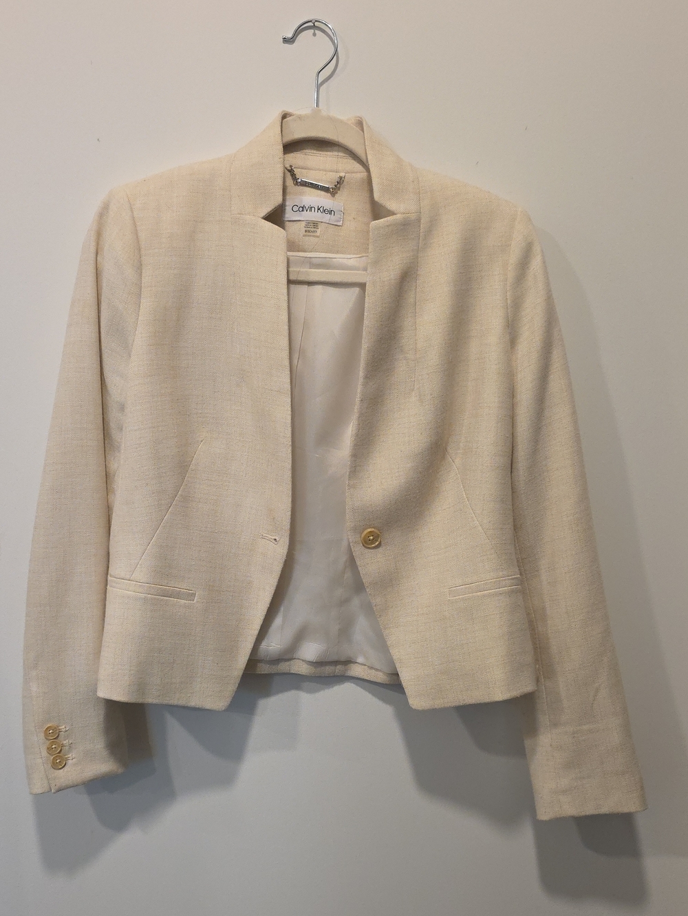 Calvin Klein Cream Collarless Single-Button Blazer